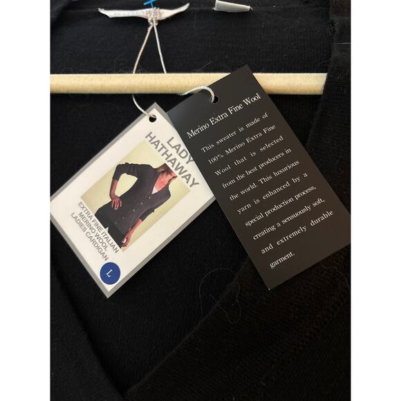 Lady Hathaway Black Cardigan Long Line Silver Buttons Long Sleeve Size Large NEW - Picture 5 of 9